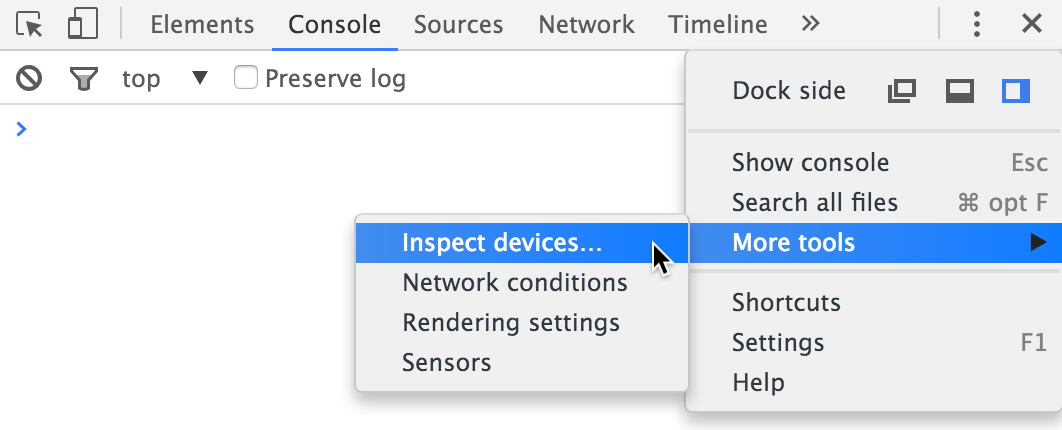 opening the inspect devices dialog